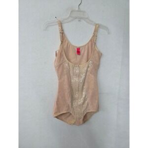 Re-Define‎ Shapewear Bodysuit Women Lrg Nude Floral Lace Tummy Control Zip Front